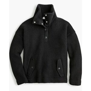 J Crew Black Fleece Pullover with Button Collar